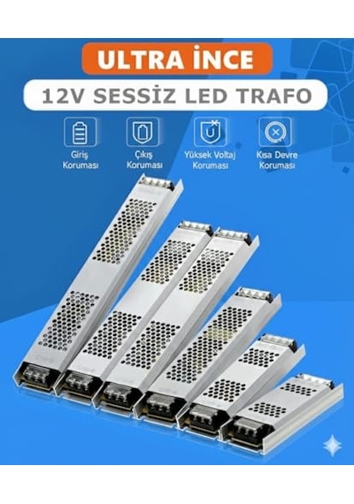 12v Ultra Slim Sessiz Şerit Led Trafosu - Cata Metal Kasa İnce Tasarım Klemensli Adaptör 5a / 12.5a / 17a / 21a / 30a Seçenekleri , Ip20 İç Mekan 5 Amper