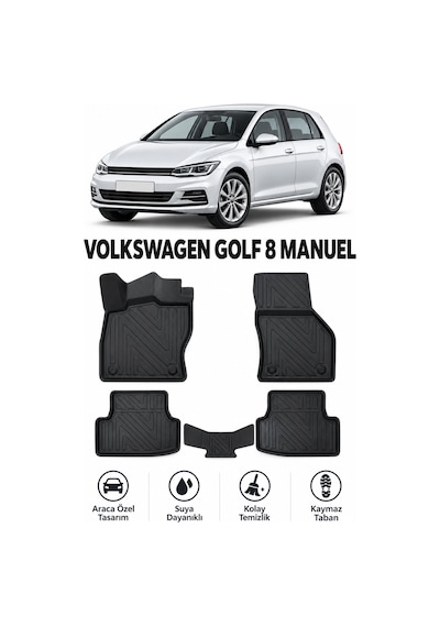 Carbon Desenli Volkswagen Golf 8 Manuel 2025 Siyah 3d Havuzlu Paspas