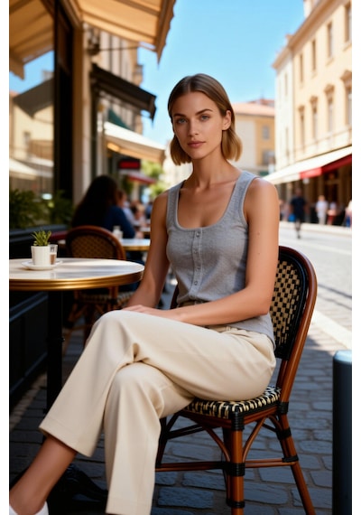 Benerly Kadın Bluz Crop Kare Yaka Kolsuz Fitted Kaşkorse Örme Çıtçıt Deta Gri Melanj
