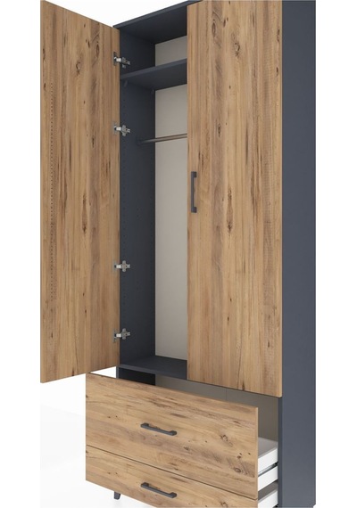 Arges Dolap 2 Raflı 2 Çekmeceli Tek Askılı 88x30x221 Antrasit... Antrasit