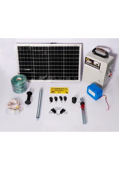 Elektrikli Çit 18a Lifepo Set-4 Domuz Ayı Kovucu 50 Watt Panel 500mt Örgü 100 Ad. Ağaç İzolatör