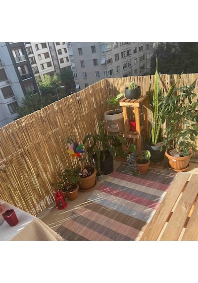 1x2,50 Metre Kamış Hasır Çit - Doğal Balkon Ve Bahçe Gizlilik Örtüsü Güneşlik