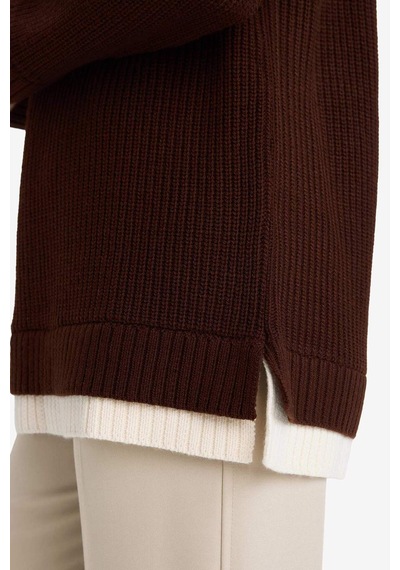 Defacto Regular Fit Bisiklet Yaka Triko Kazak Tunik G7237ax25cwbn468 Kahve-bn468