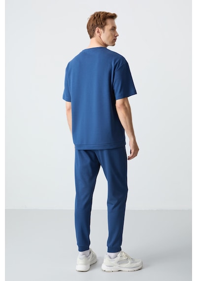 Tommy Life Parlament Pamuklu Kalın Yumuşak Dokulu Oversize Fit Basic Erkek Eşofman Takım - 85261 Mavi