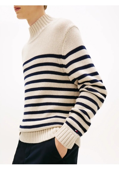 Tommy Hilfiger Breton Cotton Strıpe, 0bp Krem Erkek Kazak