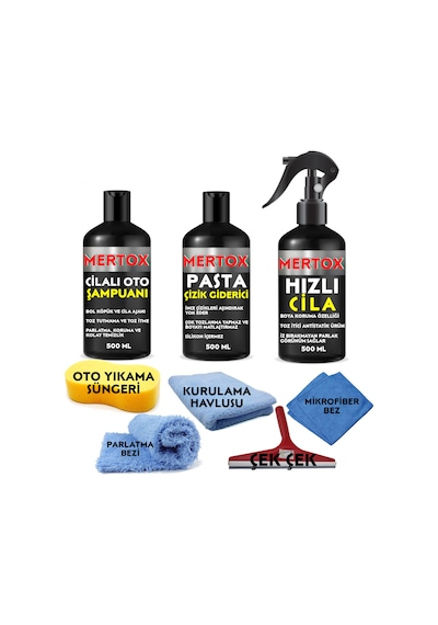 Mertox Oto Temizlik ve Bakım Seti Oto Şampuanı+ince Pasta+cila