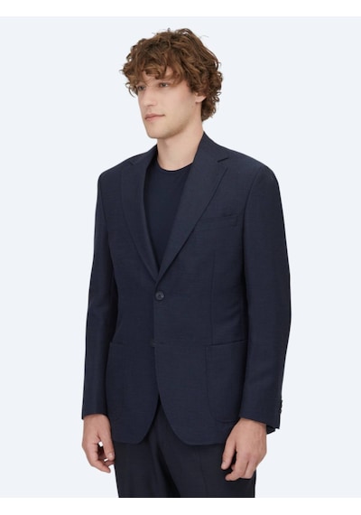 Kip Açık Lacivert Düz Modern Fit Yün Karışımlı Ceket Açık Lacivert