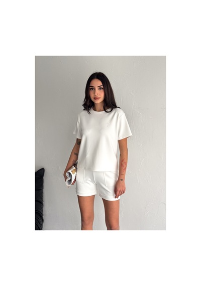Gugus Kadın Kısa Şortlu/t-shirt 2li Takım Modal Kumaş Beyaz