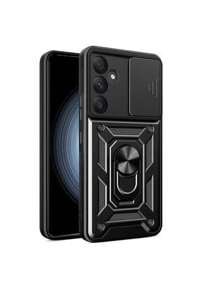 Zore Samsung Galaxy Uyumlu A35 Kılıf Magnetik Standlı Kamera Korumalı Omsy Sürgülü Vega Kapak - Siyah