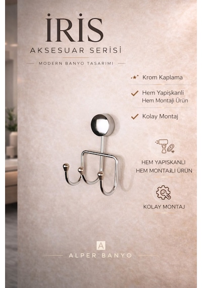Alper Banyo Krom 3'Lü Banyo Askısı, Havlu Ve Bornoz Askılığı