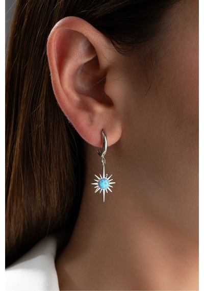 Çekirdekjewelry 925 Ayar Gümüş Rodyum Kaplama Opal Taşlı Küpe Gri