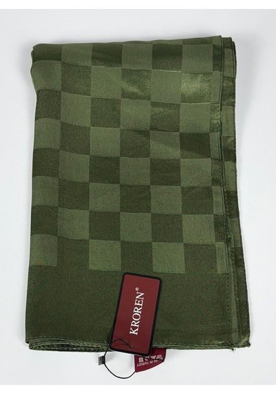 Kroren Krep Jakarlı Dama Desen Şal - 70 X 190 - 7379 Haki