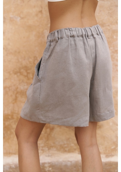 Mai Collection Mai Studios Co. Gaelil Oversize Füme Keten Gömlek Şort Takım Füme