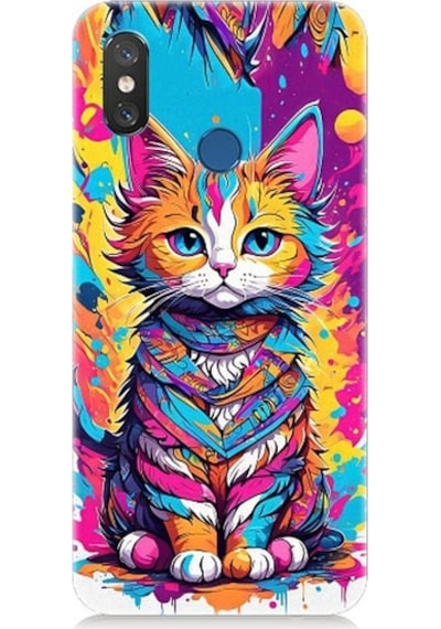 Xiaomi Mi 8 Uyumlu Renkli Sevimli Kedi Desenli Silikon Kılıf