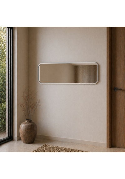 Modern Banyo Aynası 120x40 Cm Minimalist Dekoratif Duvar Aynası Modelleri Beyaz