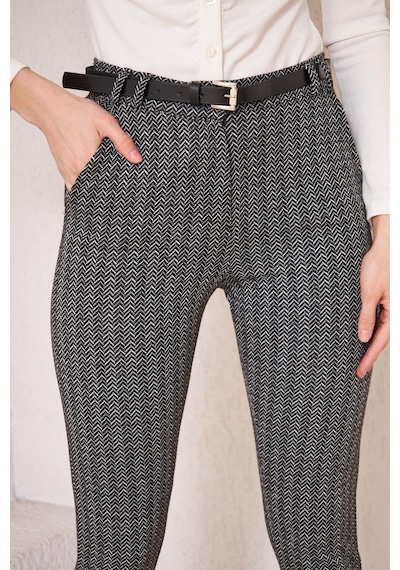 Darlin Moda Siyah Zigzag Desenli Slim Fit Pantolon Dm3000 Siyah
