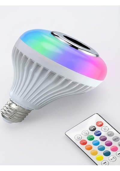 Bluetooth Rgb Led Hoparlörlü Akıllı Ampul - Renkli Müzikli Lamba Ve Kumanda