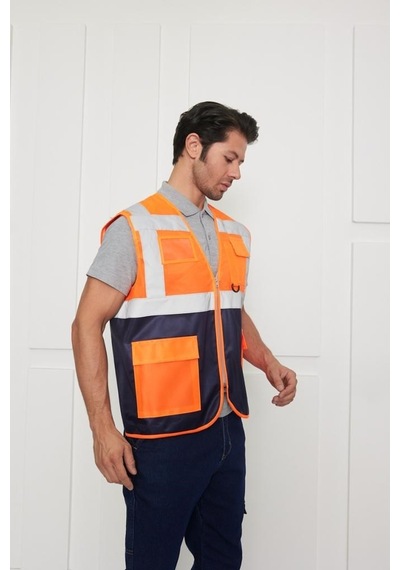 Orange Safety Mühendis Tipi İkaz Yeleği Turuncu-lacivert