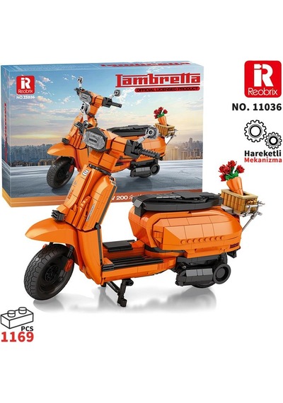 Reobrix Creator 11036 Retro Scooter Lambretta V200 Special Turuncu Yaratıcı Yapı Blok Seti Building Blocks - 1169 Parça