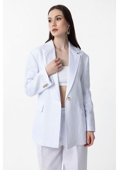 Antioch 100% Keten Kadın Blazer Ceket Beyaz