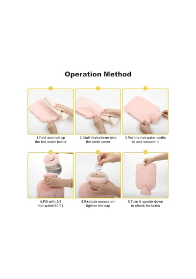2 Adet Sıcak Su Torbası Yan Cepli Pembe Peluş Termofor 27x17x2cm 1 Litre Pembe