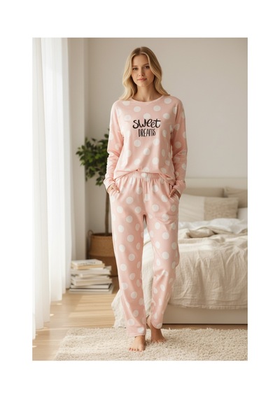 Feg Store Termal Uzun Kollu Cepli Toz Pembe Kadın Pijama Takımı