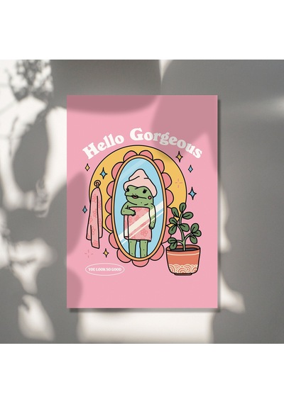 Kız Kurbağası Öz Sevgi Duvar Baskısı, Pozitiflik Merhaba Güzellik Sözü, Pembe Retro Posterler
