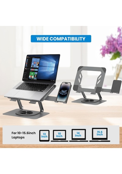 360 Derece Döner Laptop Standı Telefon Tutuculu, Ayarlanabilir Katlanabilir Notebook Yükseltici, 10-15.6 İnç Laptop İle Uyumlu Masaüstü Alüminyum Stand L189-c 360 Derece Döner Laptop Standı Telefon Tutuculu, Ayarlanabilir Katlanabilir Notebook Yükseltici, 10-15.6 İnç Laptop İle Uyumlu Masaüstü Alüminyum Stand L189-c
