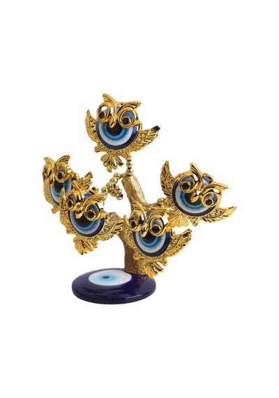 Feng Shui Nazar Boncuğu Çiçeği Hayat Ağacı Biblo Servet Çakra Şans Ağacı Mavi Göz Baykuş 15 Cm.
