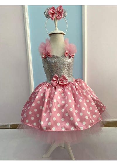 2-3 Yaş Minnie Mouse Pembe Beyaz Kostüm Elbise