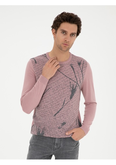 Cacharel Pudra Slim Fit Yün Karışımlı Bisiklet Yaka Triko Kazak Pembe
