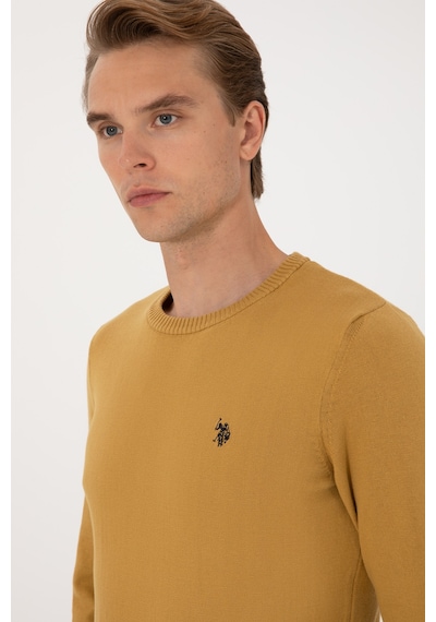 U.S. Polo Assn. Erkek Slim Fit Bisiklet Yaka Hardal Basic Kazak 50313713-VR151