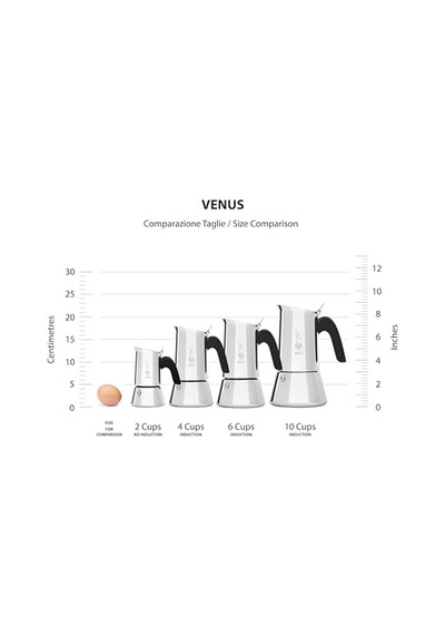 Venus: 4 Cups Ocak Üstü Espresso Pişirici - 170ml - Gümüş Renk - Paslanmaz Çelik Gövde - Patentli Güvenlik Valf