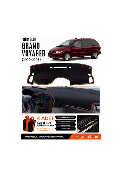 Chrysler Grand Voyager 2002-2006 Uyumlu Torpido Örtüsü, Torpido Kılıfı - Siyah-kahverengi - Cr001