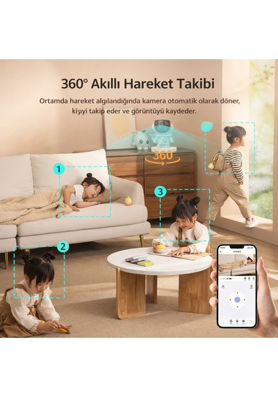 Robot Tasarımlı Akıllı Wifi Güvenlik Kamerası 1080p 2mp 360 Hareket Takipli Gece Görüşlü Ip Kamera
