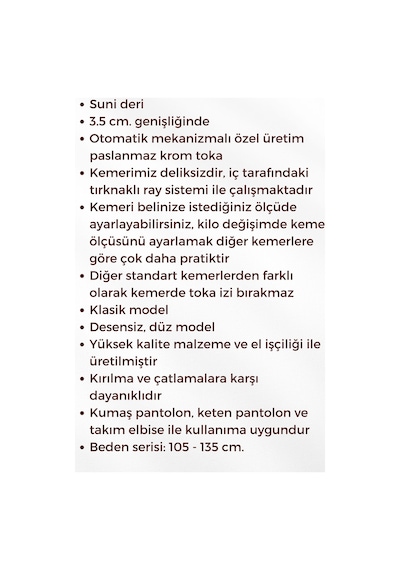 Süzer Deri 3.5 Cm. Otomatik Mekanizmalı Tokalı Klasik Model Suni Deri Deliksiz Erkek Kemer Siyah Siyah