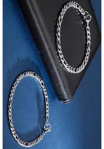 Figaro Paslanmaz Çelik Bileklik Unisex Erkek Bayan Bileklik Zincir Ack06b-2 Metalik