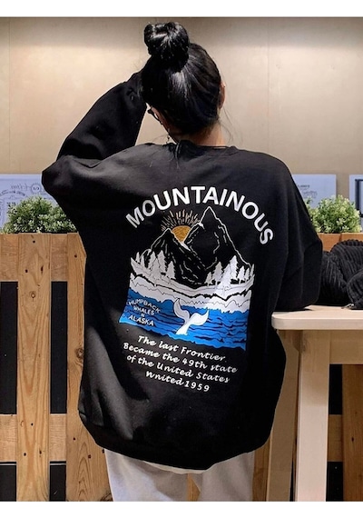 Benroma 3 İplik Penye Mountainous Baskılı Siyah Sweatshirt SIYAH