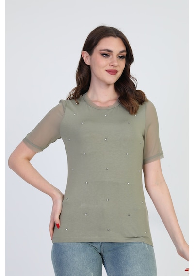 Ella Camelia Kadın Taş Detaylı Bluz 19E056 Haki