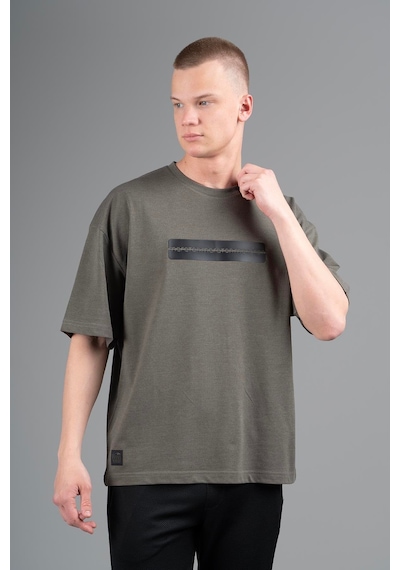 Maraton Sportswear Oversize Erkek Bisiklet Yaka Kısa Kol Basic Haki T-shirt 22749-haki