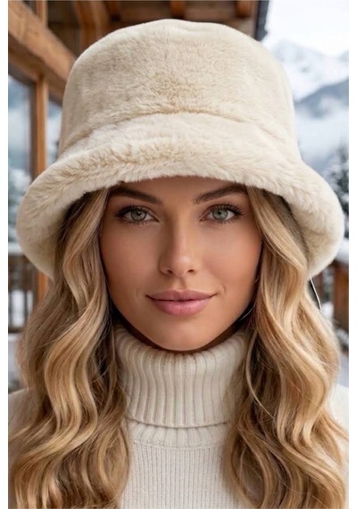 Tezzgelsin Kadın Premium Ayarlanabilir Peluş Kışlık Bucket Kova Şapka Ekru