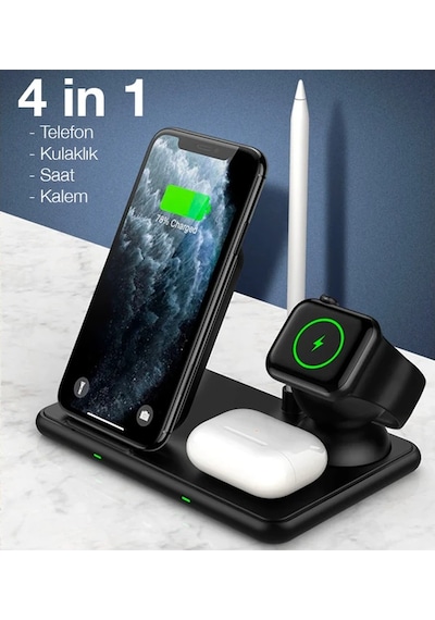 Ally W58 15w Qi Hızlı Şarj 4 İn 1 Apple     Uyumlu iPhone+ AirPods Pro Kablosuz Şarj Standı- 5775