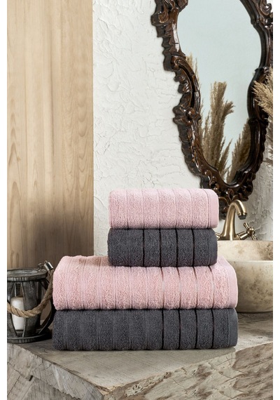 Veramoni Fluffy 4'lü Banyo Havlu Seti - Antrasit-pudra