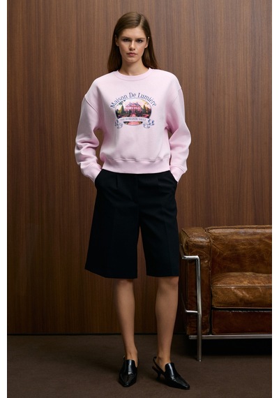 ETHIQUET TAL ERA Kadın Önü Baskılı Yuvarlak Yaka Pembe Sweatshirt