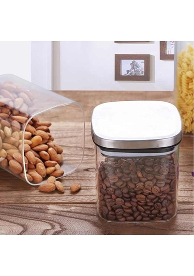 450 Ml Metal Kapaklı Borosilikat Cam Kavanoz, Silikon Contalı Kuru Gıda Saklama Kabı, Kahve Çay Baharat Kuruyemiş İçin Şeffaf Cam Erzak Kabı, 10 X 10 X 10 Cm, 1 Adet Çok Renkli