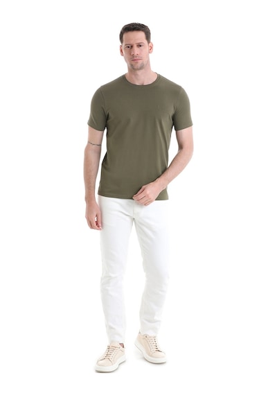 Hatemoğlu Haki Regular Fit Düz Pamuklu Bisiklet Yaka Triko Tişört 35102024c005 022 Haki