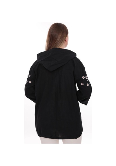 Lady Majestic Büyük Beden %100 Cotton Kapüşonlu Hırka Rahat Ve Şık Tasarım - 44462 Siyah