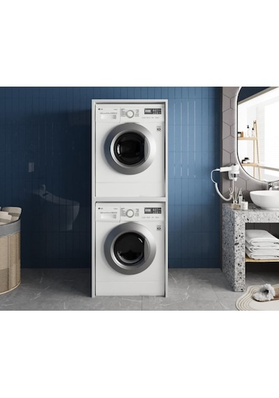 Bohem Çamaşır Ve Kurutma Makinesi Dolabı Banyo Dolabı Beyaz Beyaz