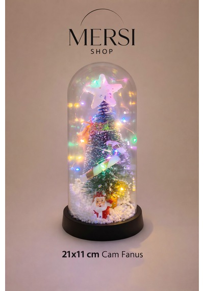 Yılbaşı Temalı Işıklı Cam Fanus Noel Ağacı Dekoru 21x11 Cm 01