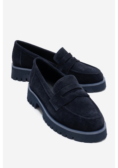 Luvishoes Vıonel Koyu Lacivert Süet Hakiki Deri Kadın Loafer Ayakkabı Lacivert